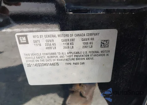 2017 Chevrolet Impala 2Lz from USA, damaged, VIN 2G1145S33H9144875